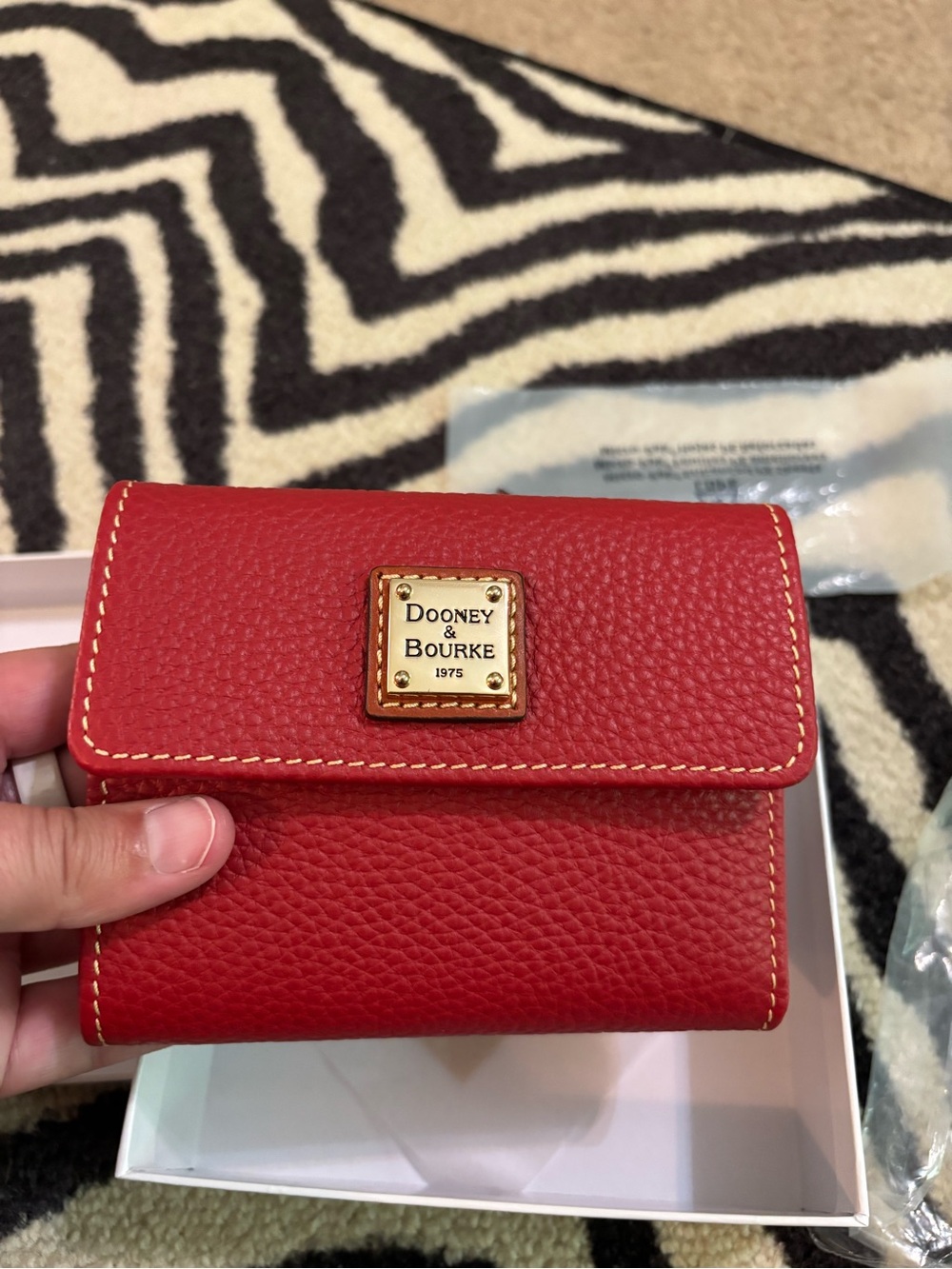 NWT Dooney & Bourke Pebble Grain Small Flap Wallet in Red